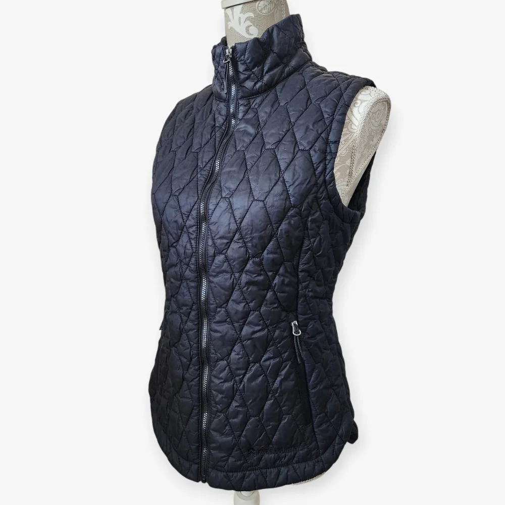 Free County Diamond Quilted Zip Up Black Puffer Vest M